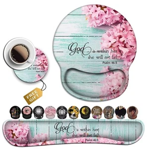 Mouse Pad with Wrist Support, Ergonomic Gel Mouse Pad Beautiful Flowers,Pink ... - Picture 1 of 7