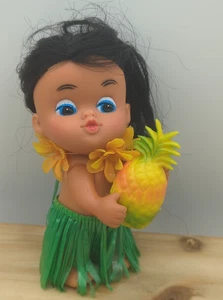 Vintage Hawaiian Hong Kong Big Eyes Vinyl Puppe 5" Pineapple Kissy Face - Bild 1 von 7