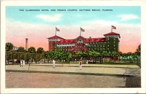Postcard Clarendon Hotel Tennis Courts Daytona Beach Florida FL - Picture 1 of 2