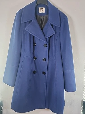 ANNE KLEIN Chaquetón Grande Mezcla Lana Azul Real Cuello Muescas Doble Pecho Foto 1 de 4