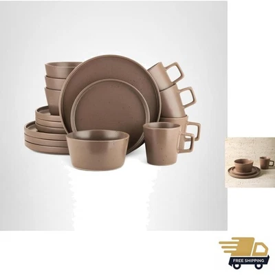 Juego de vajilla cupé marrón mate de 16 piezas para servicio de 4 - elegancia rústica Foto 1 de 4