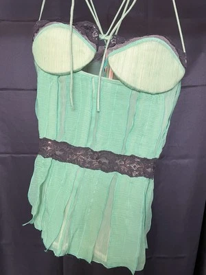 La Perla Sheer Green Boned Bustier Corset with Black Lace Italy Size 44 - Image 1 of 4