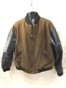 Vintage Varsity Jacket brown Wool black Leather Talon Zip XL Trader Bay vintage - Picture 1 of 17