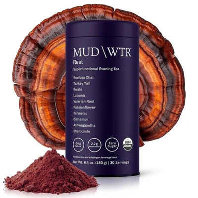 MUD WTR MUDWTR Rest Evening Mushroom | 2,240mg Adaptogenic Mushroom Tea | 30 Servings