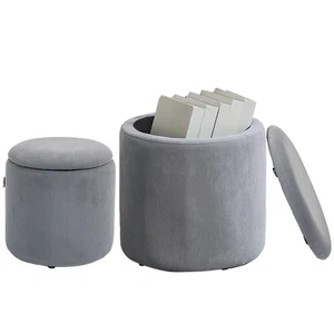 HOMCOM Fabric Storage Ottoman with Removable Lid, Set of 2, Light Grey - Picture 1 of 11