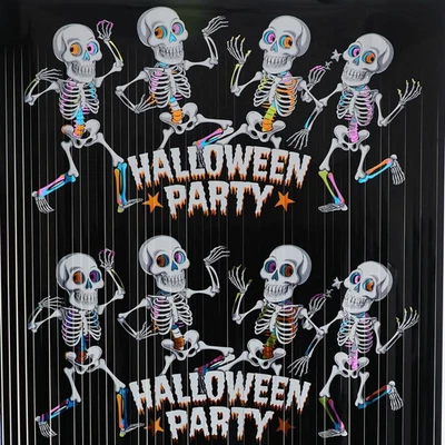 Telón de fondo de cortina de aluminio para decoraciones de fiesta de Halloween | Oropel metálico Halloween Foto 1 de 4