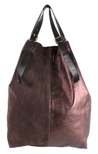 Bolso de Mano JANE AUGUST Marrón Oscuro Gamuza y Cuero Metálico Colorblock XL - Imagen 1 de 14