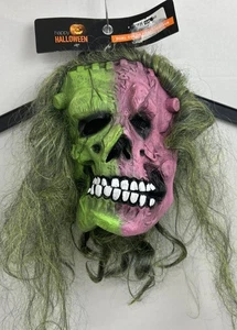 Costume maschera/parrucca Frankie Happy Halloween doppio colore teschio viola e verde nuovo - Foto 1 di 10