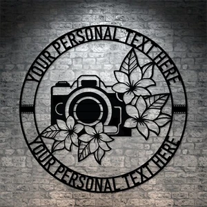 Personalized Vintage Camera Name Metal Sign. Custom Floral Wall Decor Gift - Picture 1 of 7