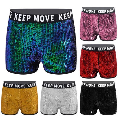 Kids Girls Sparkle Dance High Waist Booty Shorts for Jazz Hip Hop Performance - Image 1 of 4