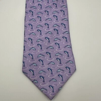 Corbata de Colección Repp Seda Tommy Hilfiger Púrpura Saltar Delfines Agua Hecha en EE. UU. Foto 1 de 4