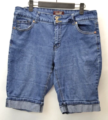 Bermudas de mezclilla Angels para mujer 12 pantalones cortos azules con puños 5 bolsillos playa verano Foto 1 de 4