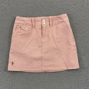Polo Ralph Lauren Skirt Girl 8 Peach Striped Pull On Nautical Preppy Mini Button - Picture 1 of 9