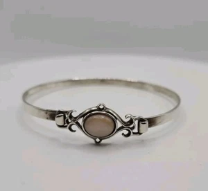 Sterling Silver 925 Peach Moonstone Bracelet Openwork Stackable 7.5" Vintage  - Picture 1 of 9