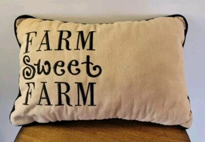 Small 'Farm Sweet Farm' Throw/ Couch/ Decorative Pillow 14 x 9 x 5 in Tan Rustic - Image 1 of 4