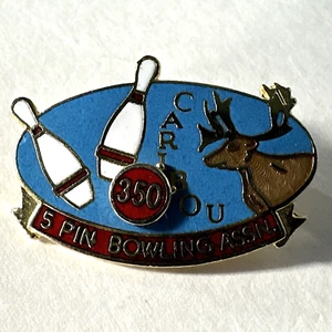 Retro 350 Caribou Bowling 5 Pin Association High Score Pins Ball Hat Lapel Pin - Picture 1 of 12