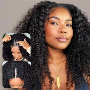 UNice Cambodian Kinky Curly V Part Lace Wigs Human Hair for Black Women Glueless - Picture 1 of 13