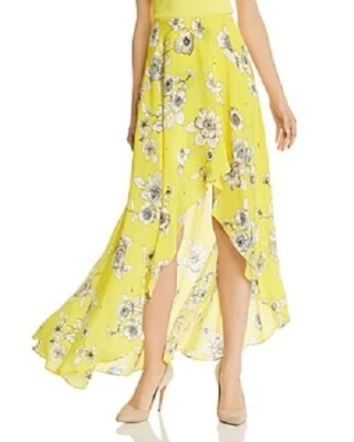 ALICE + OLIVIA Yellow Floral Print High Low Asymmetric Faux Wrap Maxi Skirt 8 M - Image 1 of 4