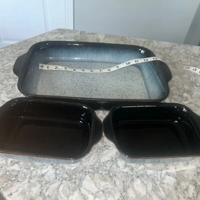 Denby Halo Cazuela Horno Panadería Horno Seguro Rectangular Piedra Cazuelas Lote de 3 Foto 1 de 4