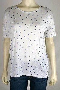 Kensie White Blue Short Sleeve Printed Asymmetrical Knit Top Womens Medium 8 10 - Picture 1 of 7