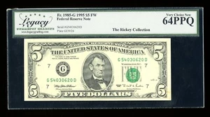 DBR 1995 $5 FRN Chicago Fr. 1985-G Legacy 64 PPQ Serial G54030620D - Picture 1 of 2