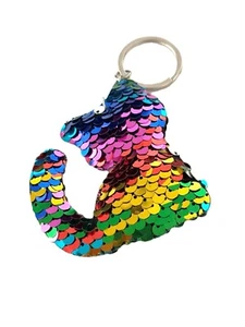 Llavero de felpa multicolor arco iris lentejuelas gato etiqueta FOB encanto - Imagen 1 de 5
