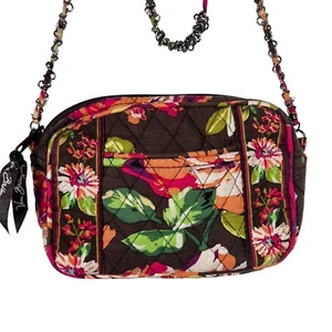 Vera Bradley Mini Chain Crossbody Purse Bag Print Green Brown Pink Oange - Picture 1 of 10