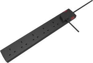 6 WAY EXTENSION LEAD + NEON 2Mtr 230V 13 AMP 13A 230 VOLT TRAILING SOCKET BLACK - Picture 1 of 3