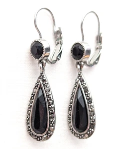Marcasite Teardrop Pierced Dangle Earrings Southwestern Bali Style Jewelry Gift - Picture 1 of 3