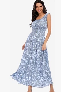 Ostoo Women’s Size XXL Blue Sleeveless Flowy Printed Boho Maxi Long Dress NWT - Picture 1 of 6