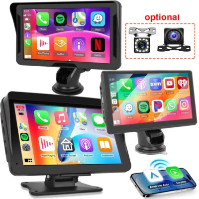 7" Portable Car Stereo Wireless Apple CarPlay Android Auto BT GPS Radio + Camera - Image 1 of 4