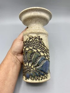 Vintage Kozon Vase Relief Flower Pottery Signed 1983 White Stoneware - Picture 1 of 9