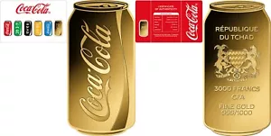 COCA COLA CAN 1/1000 Oz Gold Coin 3000 Francs Chad 2023 - Picture 1 of 3