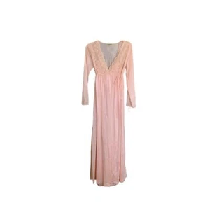 Vintage GILEAD Pink nylon lace trimmed peignoir nightgown robe set Petite - Picture 1 of 10