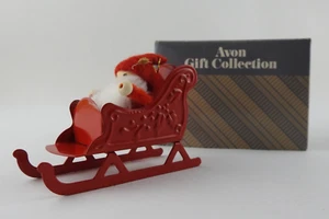 Vintage Christmas Ornament Avon Red Metal Santa Sled - Picture 1 of 11