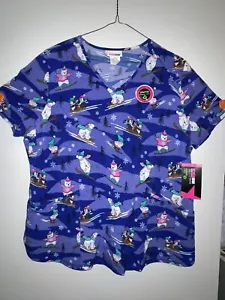 NWT Scrubstar 2XL Women's Scrub Top Winter Print Polar Bear Penguins Gnome XXL - Picture 1 of 7