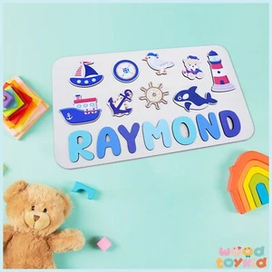 Sea Busy Board for Girls and Boys | Custom Name Puzzle for Toddlers Kids Wooden - Picture 1 of 9