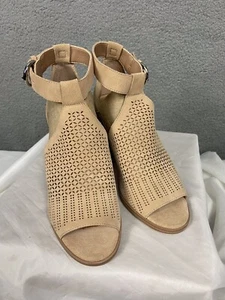 Marc Fisher Leather Women's Casha Tan Peep Ankle Strap Toe Heels Size 7M Boho - Picture 1 of 10