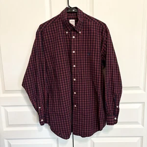 Brooks Brothers 346 Plaid Button Down Casual Dress Shirt Navy & Red - Mens M - Picture 1 of 8