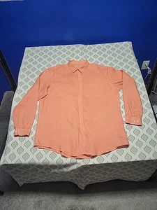 Southern Tide Camicia Uomo 2XL XXL 100% Lino Manica Lunga Bottoni Arancione Pesca - Foto 1 di 5