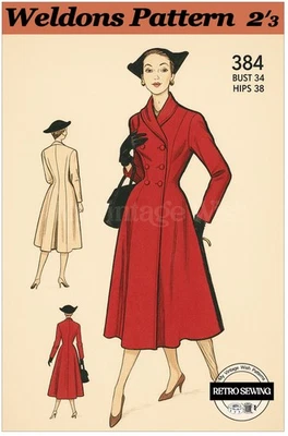 Vintage 1950s Coat Sewing Pattern – Shawl Collar Double Breasted – Bust 34 or 42 - Image 1 of 2