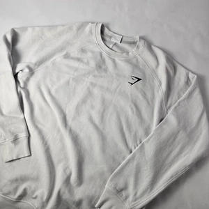 Sudadera Gymshark Para Hombres M Blanca Cuello Redondo Pullover Cresta Logo Gimnasio Entrenamiento - Imagen 1 de 10