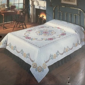 Vintage Bucilla Cross-Stitch Quilt Kit CAMEO ROSE King Queen 96"x102" 49405 NEW - Picture 1 of 9