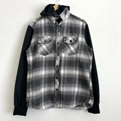 Camisa masculina mulisha de metal grande xadrez com capuz botão bordado caveira - Imagem 1 de 4