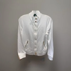 Vintage neu aus altem Lagerbestand Ralph Lauren weiße Langarm-Jacke mit Reißverschluss SM neu mit Etikett sportlich goldfarben - Bild 1 von 11
