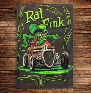 🔥RAT FINK Ed Roth RF Hot Rat Rod 12”x8” Metal Sign Mechanic T-Bucket Muscle Car - Imagen 1 de 9