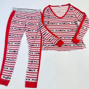 Victoria's Secret S 2tlg Pyjama Set Urlaub Weihnachten gestreift Thermo Waffelstrick - Bild 1 von 5