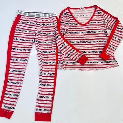 Victoria's Secret S 2шт пижамы комплект праздник Рождество в полоску тепловой вафли трикотажа - Изображение 1 из 4
