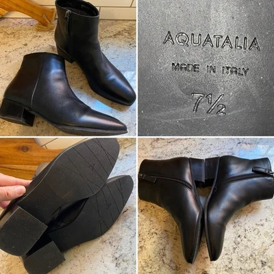 AQUATALIA $425 Fuoco Black Leather Italy Ankle Boot 7.5 EUC - Image 1 of 4