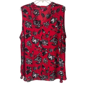 Vince Camuto Red and Black Floral Blouse 3X Sleeveless Chiffon Flowy V-Neck - Picture 1 of 10